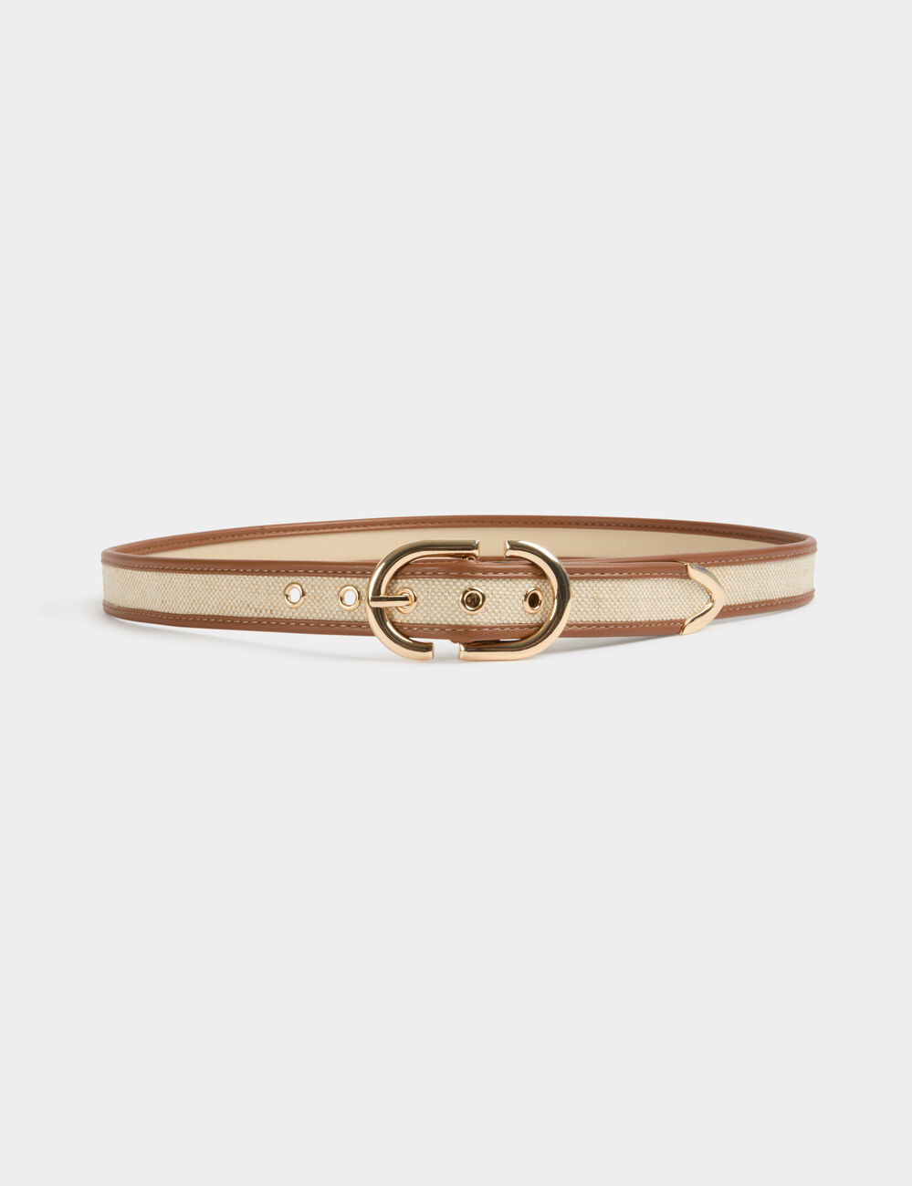 Tweekleurige smalle riem beige vrouw
