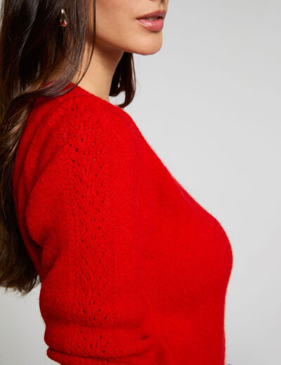 Pull court col v rouge femme