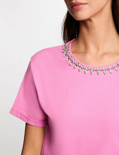 T-shirt manches courtes bijoux rose femme