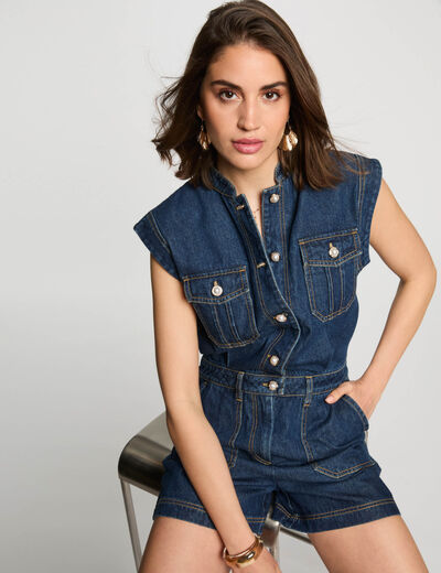 Combishort en jean denim brut femme