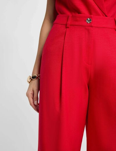 Pantalon taille haute large rouge femme