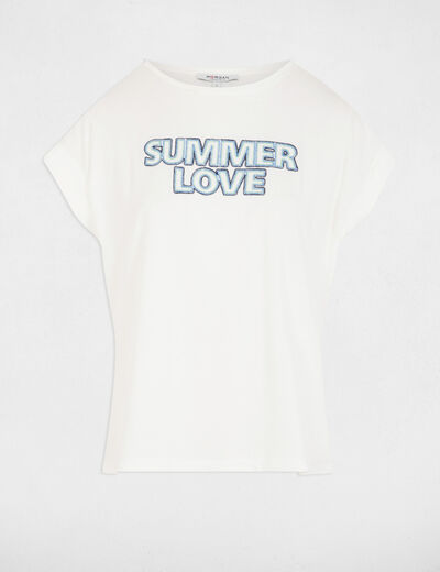 T-shirt met opschrift helder wit vrouw