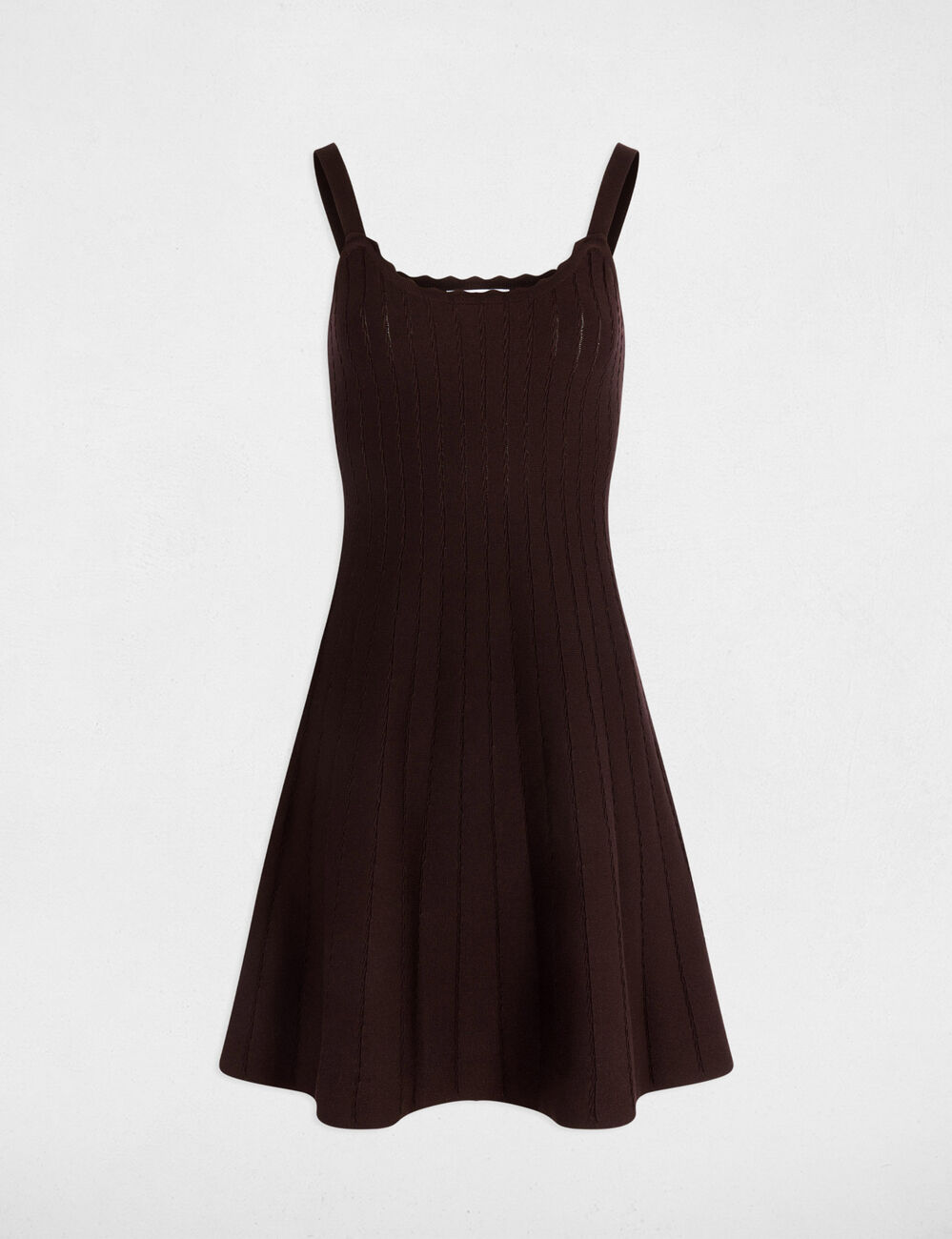 Robe tricot bretelles fines marron fonc&eacute; femme