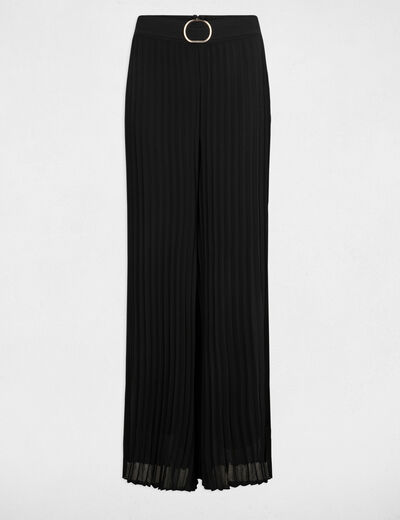 Pantalon large fluide plissé noir femme