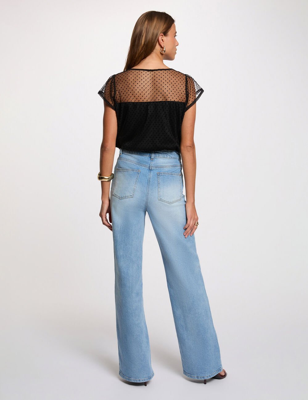 T-shirt kant vierkante hals zwart vrouw