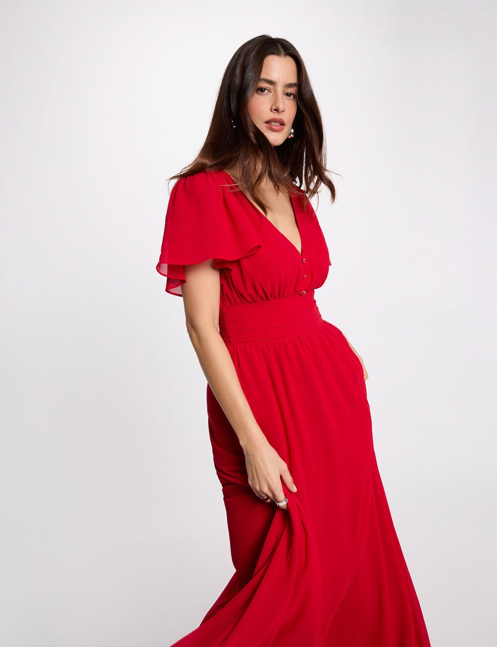 Lange, vloeiende jurk rood vrouw