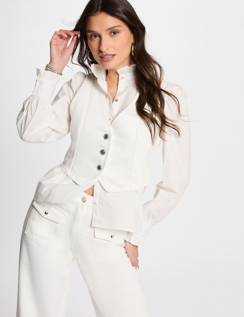 Veston sans manches jean blanc femme
