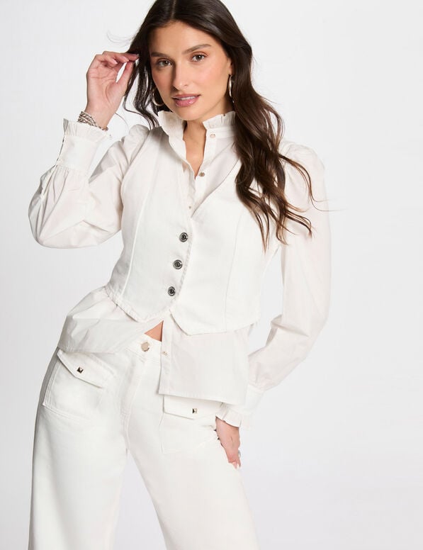 veston sans manches jean blanc femme Veston sans manches jean blanc femme
