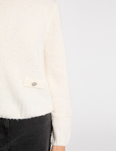 Dikke trui met ronde hals ivoor vrouw