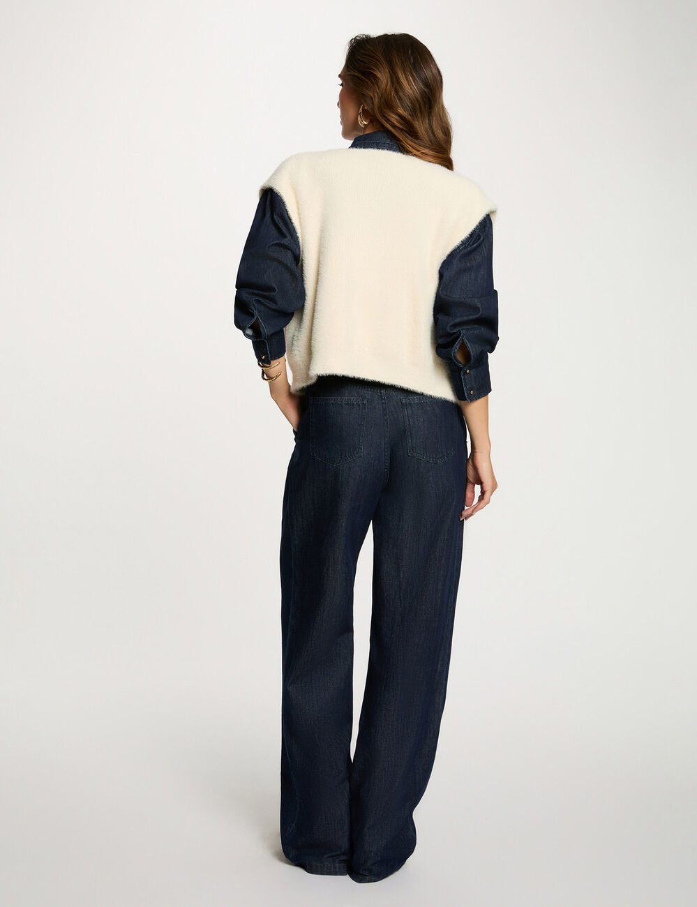 Gilet court fausse fourrure ivoire femme
