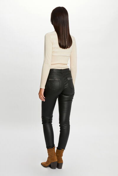 Strass gecoate skinny broek zwart vrouw