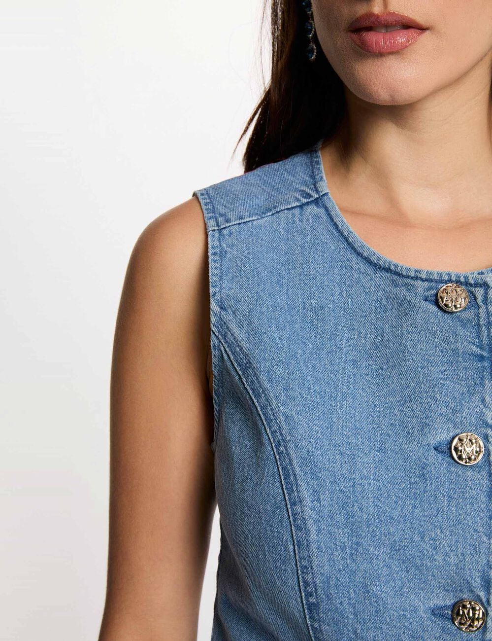 Mouwloos spijkerjack dubbel stone washed denim vrouw
