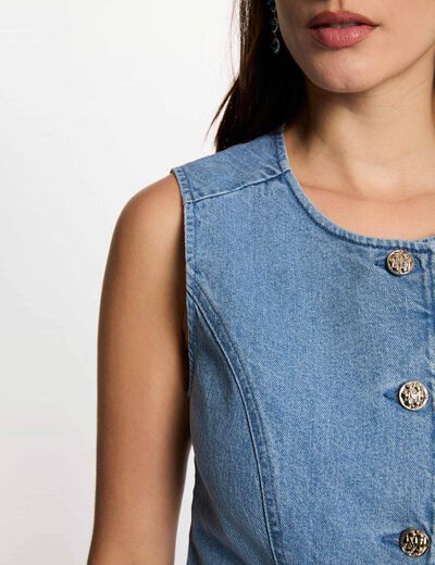 Mouwloos spijkerjack dubbel stone washed denim vrouw