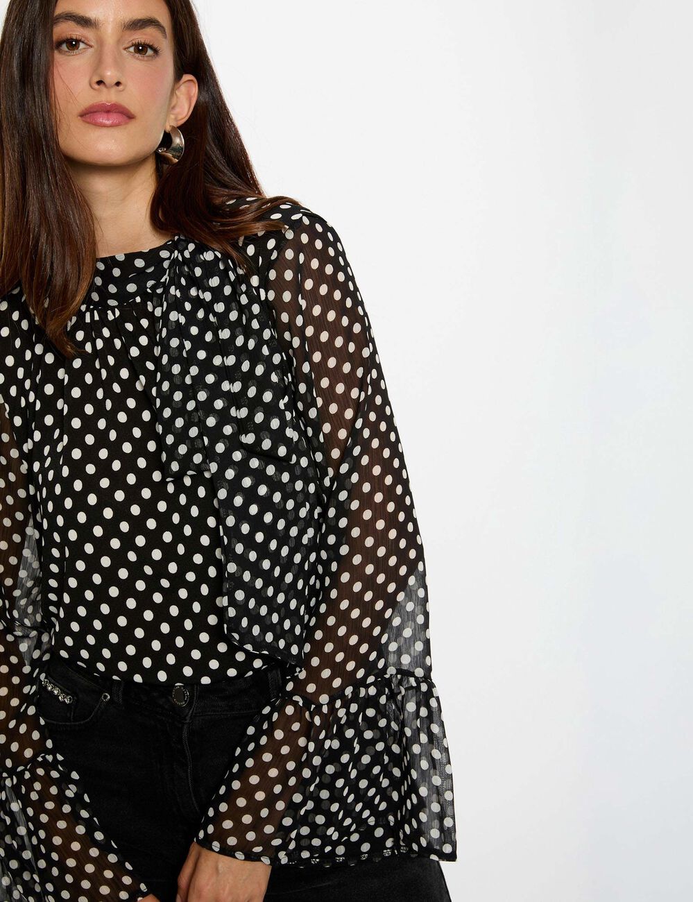 T-shirt voile col lavallière noir femme