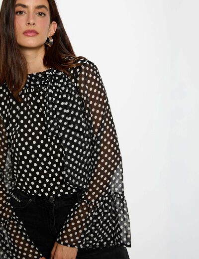 T-shirt voile col lavallière noir femme