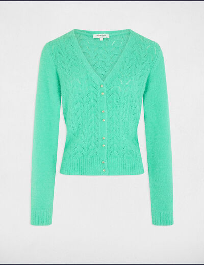 Gilet manches longues à détails ajourés vert menthe femme