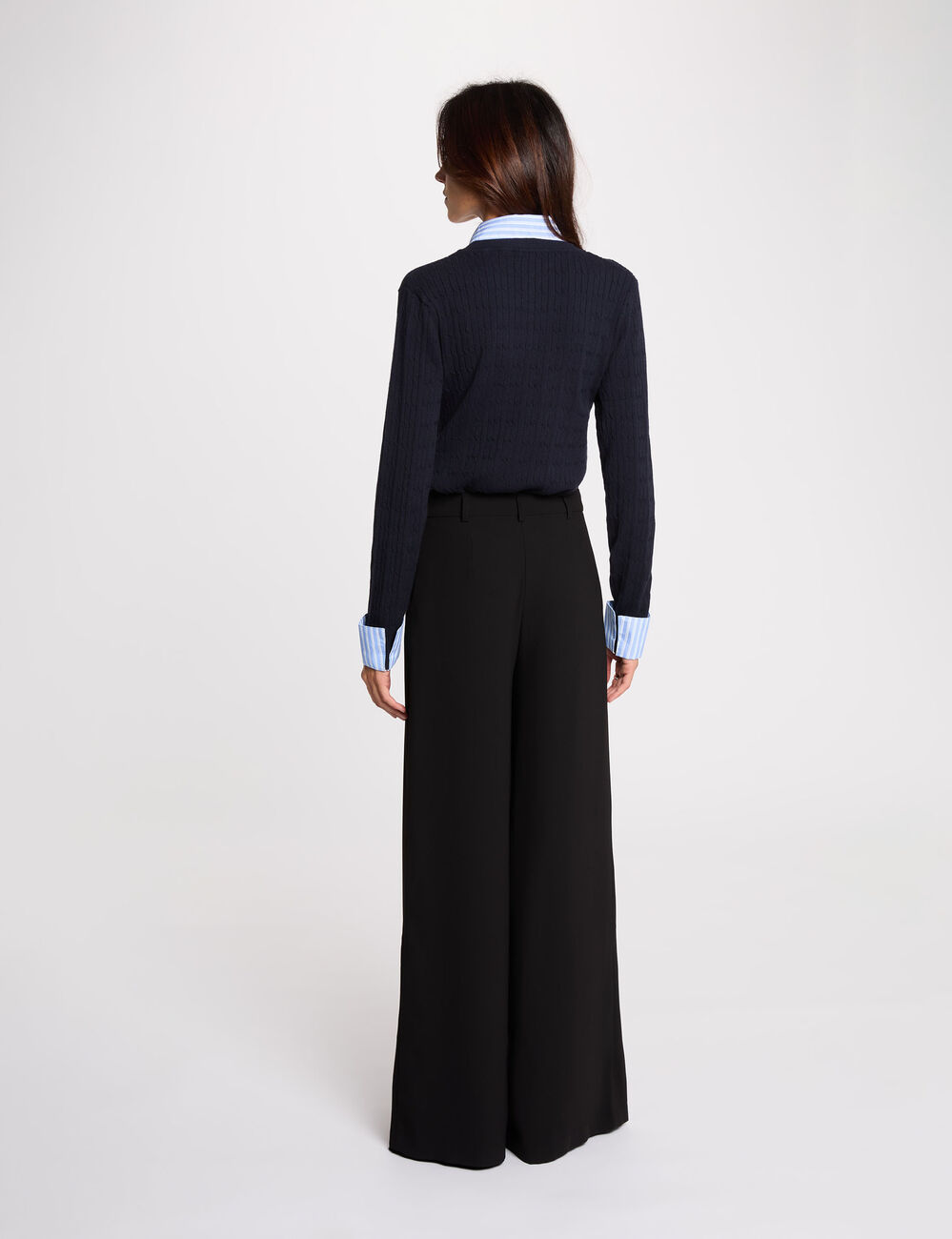Pull col chemise bleu marine femme