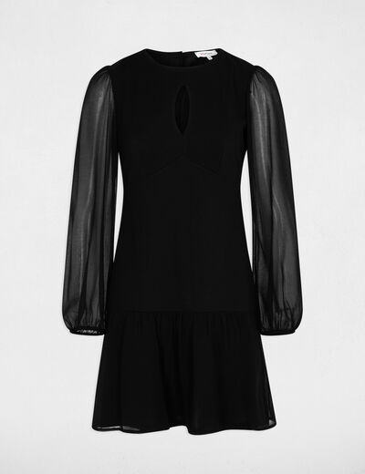 Robe courte avec manches transparentes noir femme
