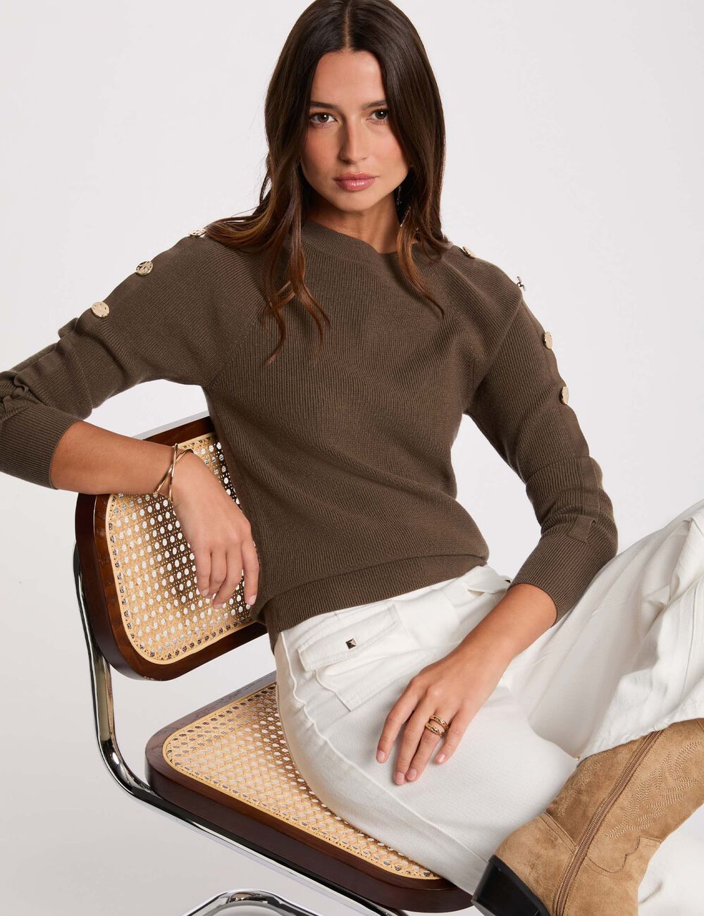 Pull col bateau vert kaki femme