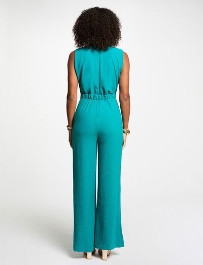 Jumpsuit met wijde pijpen en gespdetail turkooisblauw vrouw