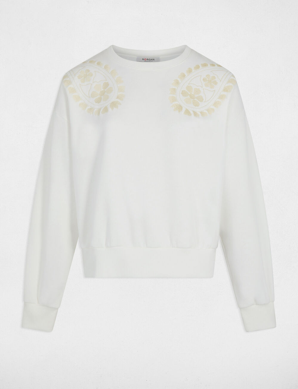 Pull maille brodée blanc femme