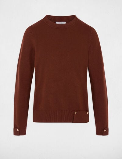 Pull col rond marron femme