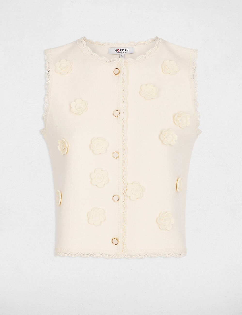 Gilet ajust&eacute; col rond ivoire femme