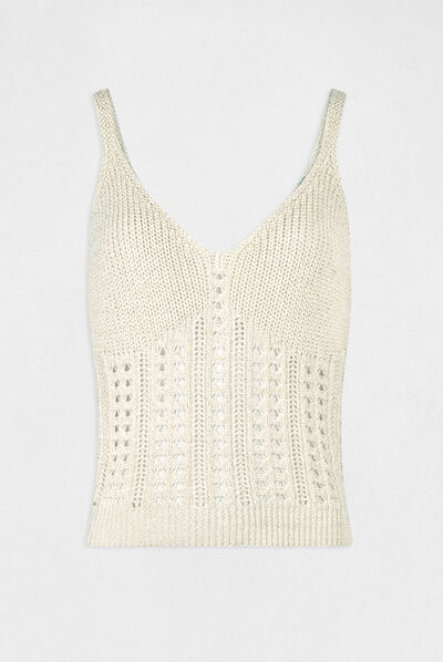 Débardeur pull à détails ajourés beige femme