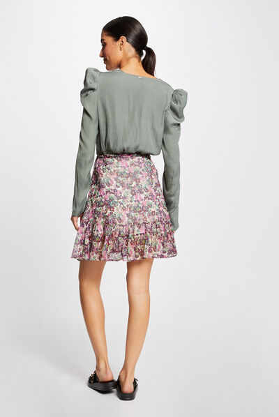 Blouse manches longues col cache-coeur vert moyen femme