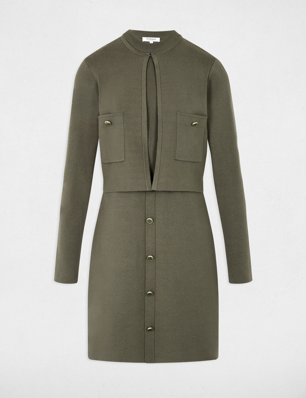 Robe courte effet 2-en-1 vert kaki femme