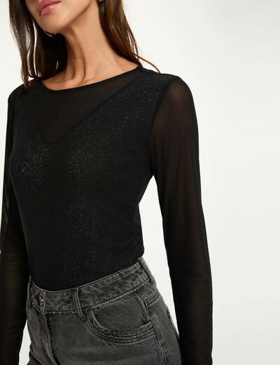 T-shirt cintré manches longues noir femme