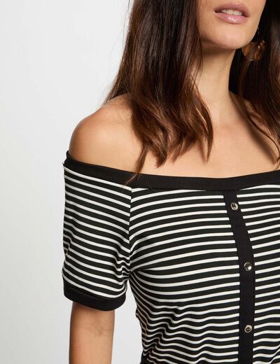 Gestreept Bardot T-shirt helder wit vrouw