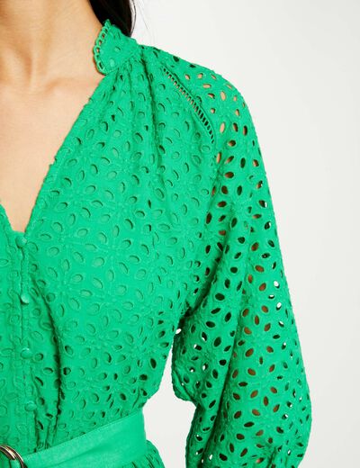 Robe courte trapèze brodée vert femme