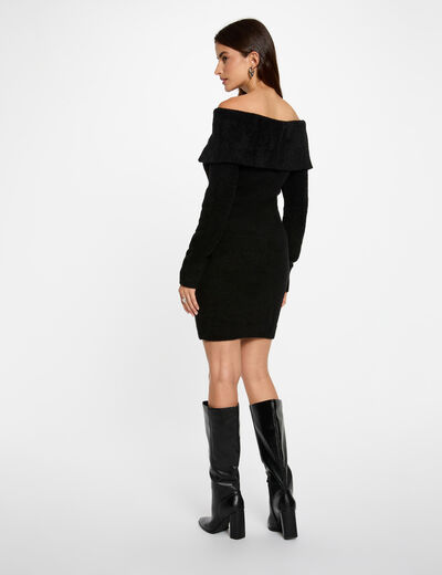 robe courte col bardot noir femme Robe courte col bardot noir femme
