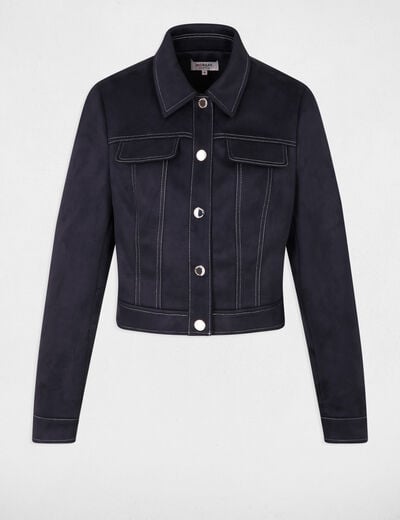 Veste courte su&eacute;dine bleu marine femme
