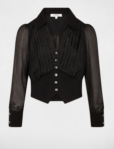 Top cintré col à revers noir femme