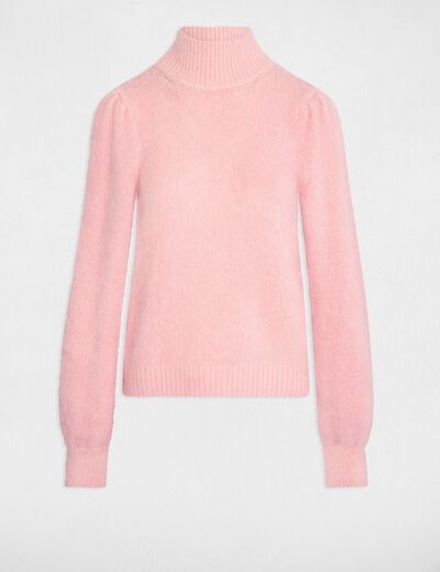 Pull col montant rose femme