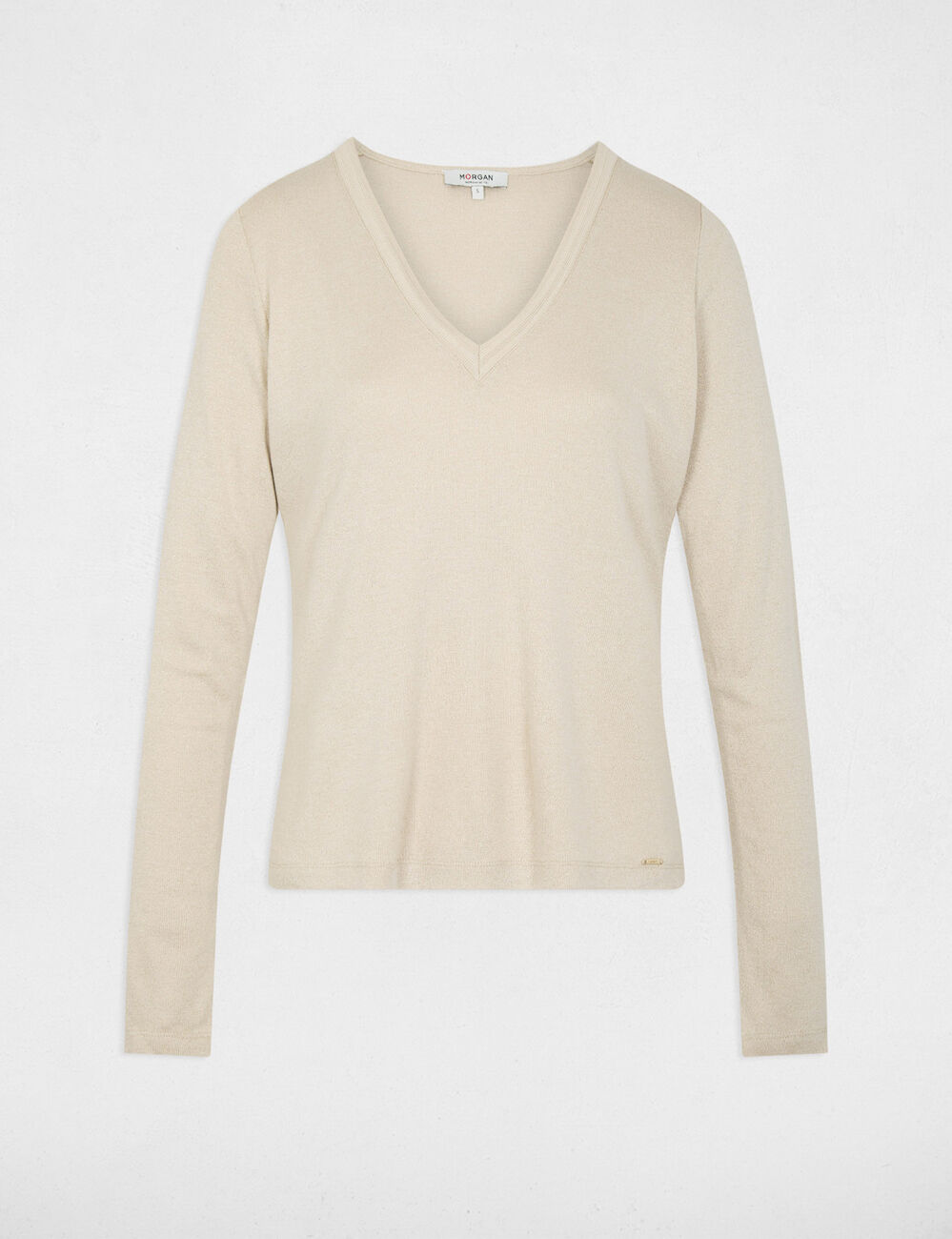 Getailleerd V-hals T-shirt ivoor vrouw