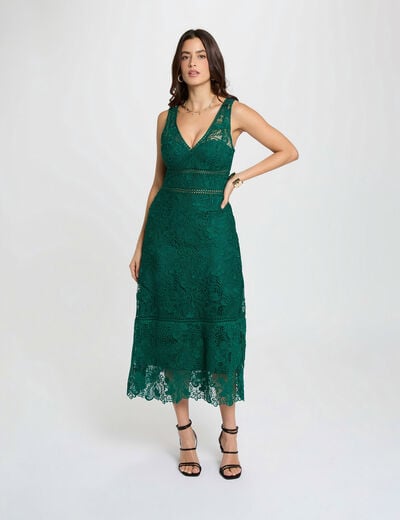 Robe longue dentelle vert femme