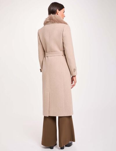 Manteau long ceintur&eacute; beige femme