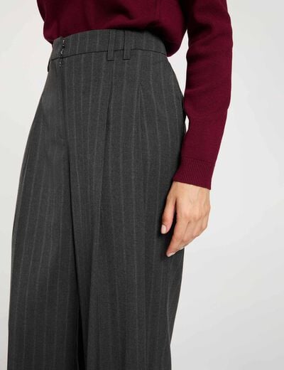 Pantalon large taille haute denim gris fonce femme