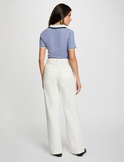 Pull col polo manches courtes bleu femme