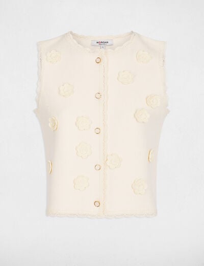 Getailleerd vest met ronde hals ivoor vrouw