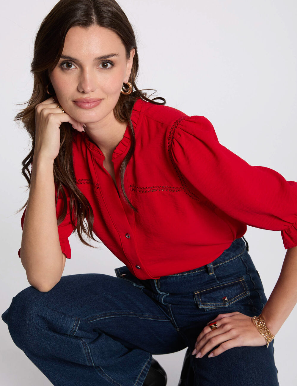 Blouse met 3/4 mouwen rood vrouw