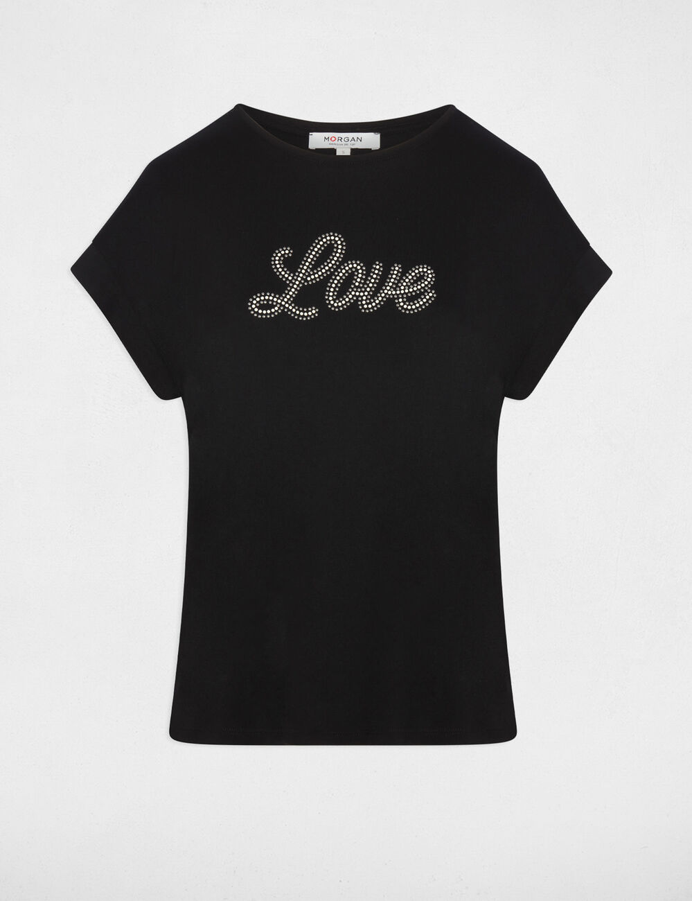 T-shirt col v strass noir femme