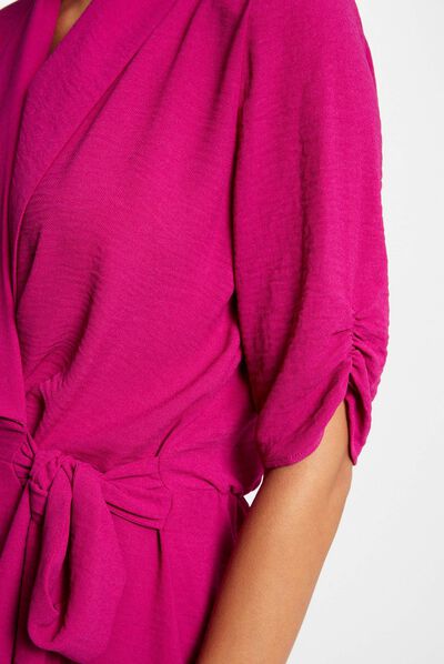 Robe portefeuille manches 3/4 framboise femme