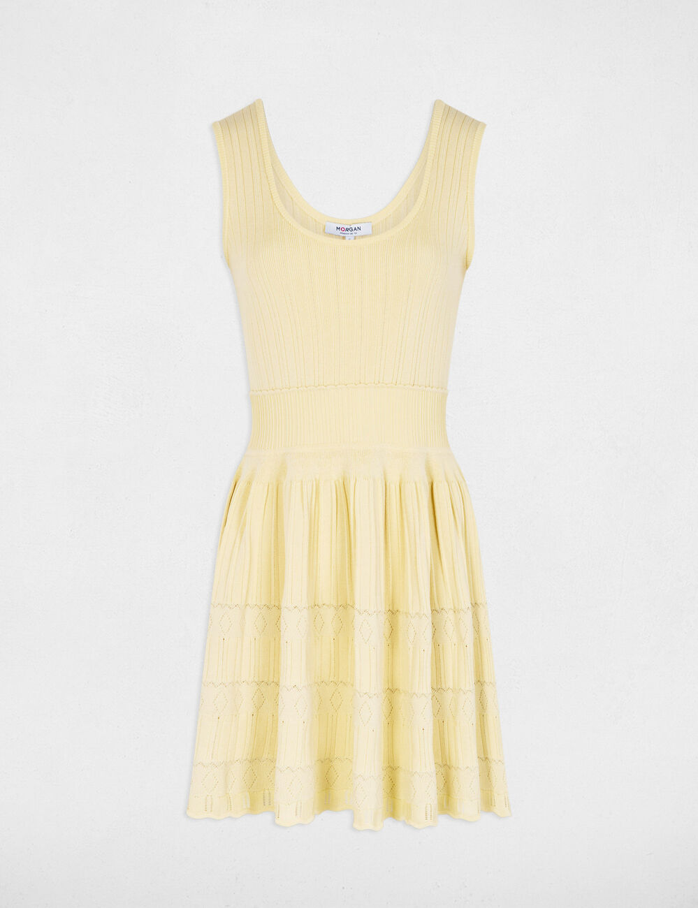 Robe tricot courte col v jaune pastel femme