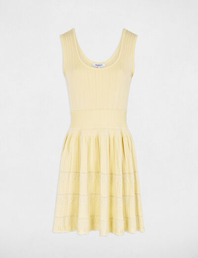 Robe tricot courte col v jaune pastel femme