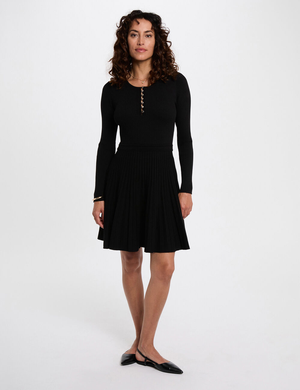 Robe tricot col rond noir femme