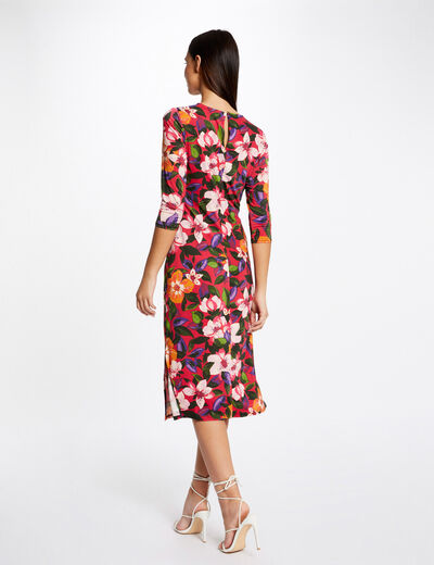 Getailleerde midi-jurk met bloemenprint meerkleurig vrouw
